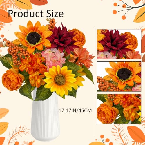 Image of 2PCS Faux Sunflower with Hydrangea Fake Eucalyptus Leaves Arranged Bouquet for Home Decor
