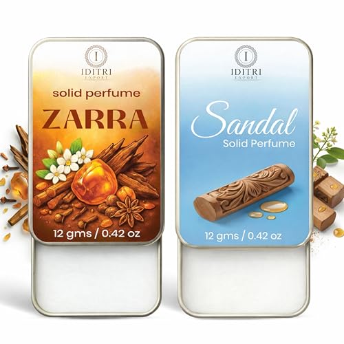 Image of Solid Perfume |sandal&zarra Alcohol Free Wax Perfume Balm, Long Lasting | Pocket Tin 12g, Pack Of 2| Non Greasy Smooth Glide, Travel Friendly Men And Women