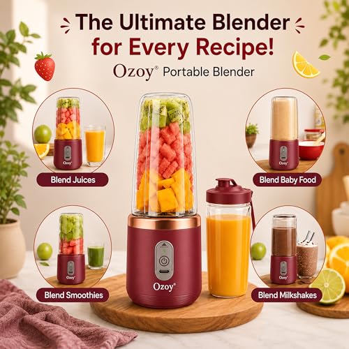 Image of Juicer for Home ^ CITRODA Juicer Mixer Grinder with 1500mAh Battery, 6 Blades 3Gears Fast Blending, 2-Jar Capacity (400ml*2) | 40 Watts Bullet Rechargeable Portable Personal Juicer (Maroon)