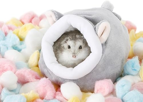 Miniatura 5 de Zerodis Mini cama de algodón suave y lindo para mascotas para dormir en cueva de hámster, erizo y ardilla (gris)