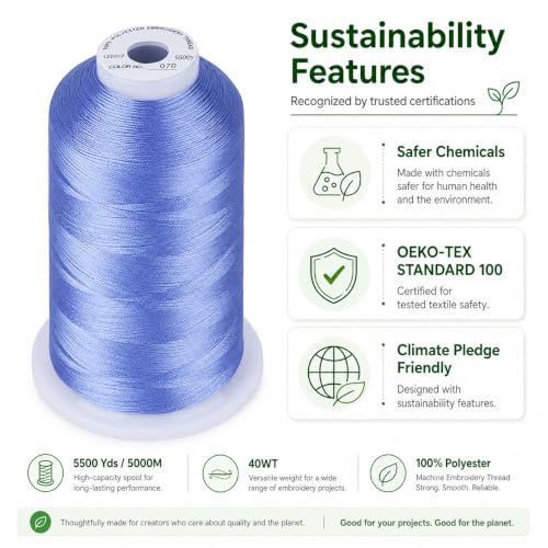 Image of Simthread 5000M 40WT Polyester Embroidery Thread, Corn Flower Blue 070 | 5000M 40WT polyester thread feeds smoothly for machine embroidery, monograms, logos, patches and quilting.