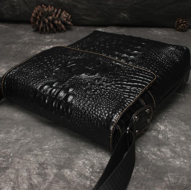 Genuine Leather Flap Messenger Bag for Men, Small Crocodile Embossed Crossbody Shoulder Bag with Gift Box