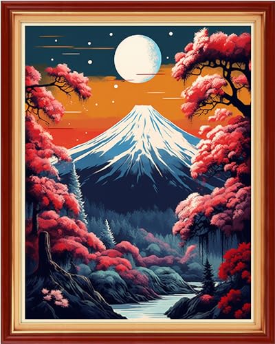Image of Funxvoot Stamped Cross Stitch Kits Beginners Full Range of Embroidery Kits for Adults 11CT Embroidery Patterns Needlepoint Kits Printed Cross Stitch Kits-Moon Night Scene 16x20 inch