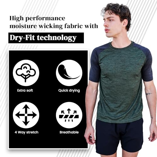 [5 Pack] Men’s Workout Short Sleeve Dry Fit T Shirts Quick Dry Active Athletic Crewneck Running Gym Moisture Wicking Tee Tops2
