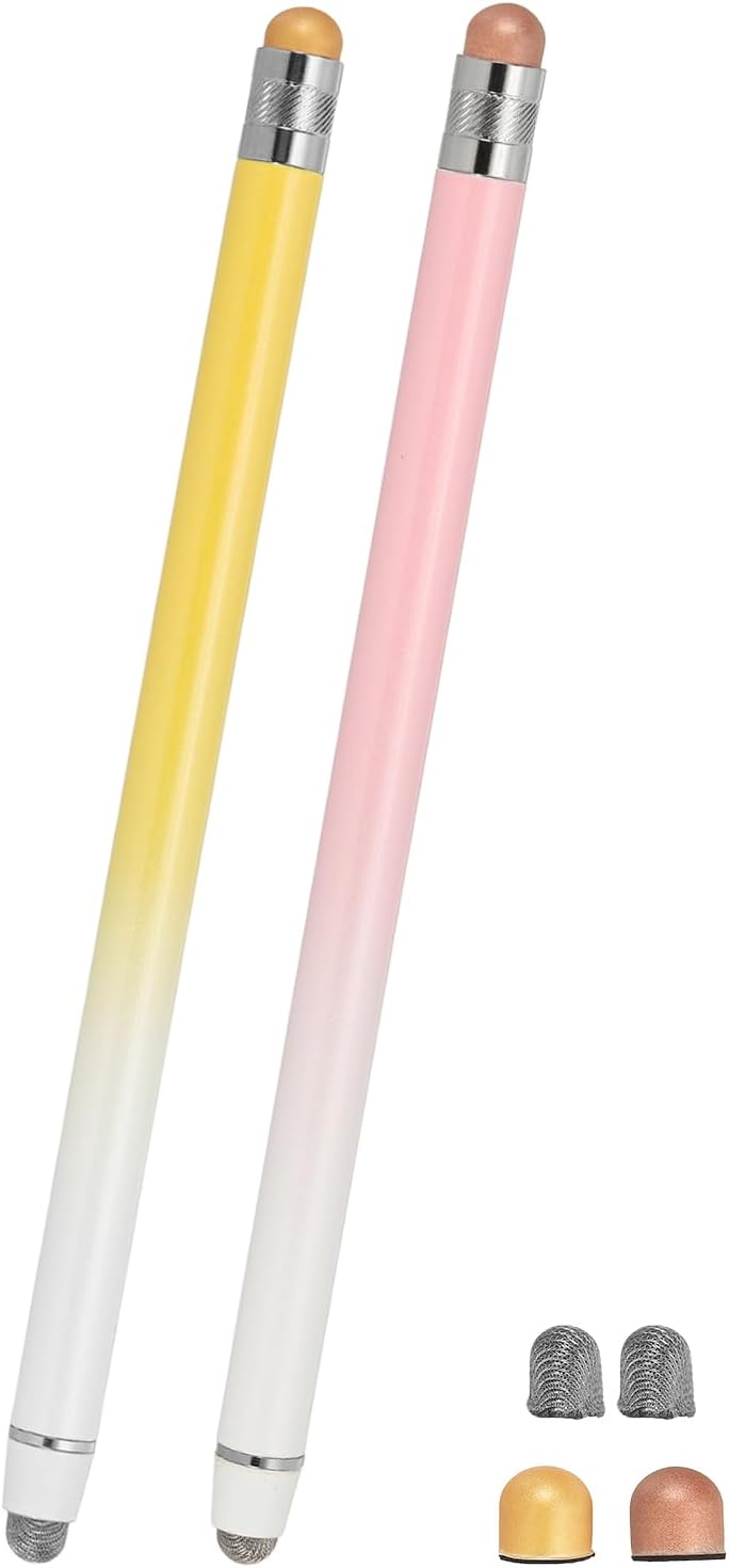 PATIKIL 2 Pcs Stylus Pens for Touch Screens, 2 in 1 High Sensitivity Universal Pen Capacitive Stylus for Phone Tablets Laptop Touch Screen Devices, Yellow Pink