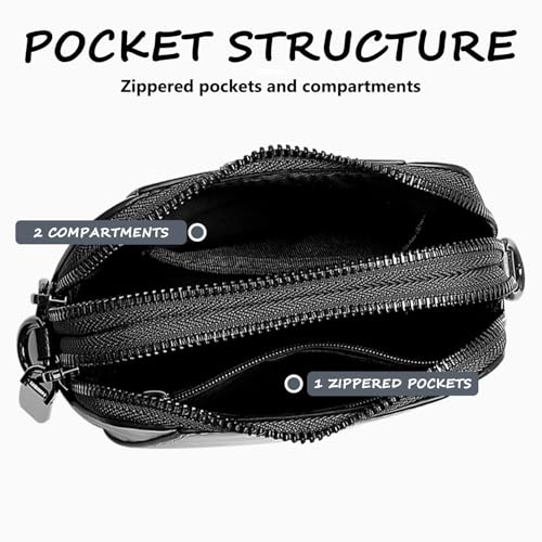 Elmyse Retro Messenger Bag, Leather Vertical Mini Mobile Phone Bag, Ladies Versatile Shoulder And Messenger Bag (Black)4