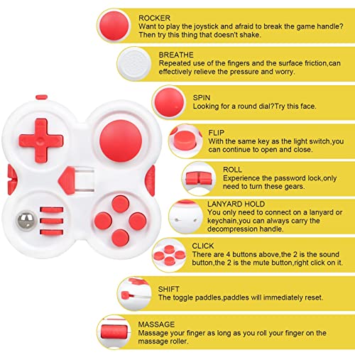 Qoolbuy Premium Fidget Pad Toy,Relief Stress And Anxiety,Fidget Buttons Controller To Kill Time,Fidget Game Pad For Kids And Adults With Autism,Add,Adhd (White-Red) #TOP2