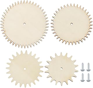 OLYCRAFT 4Sets Unfinished Wooden Gears Interchangeable Wood Gears Undyed Wooden Gear Pieces Steampunk Wood Pieces DIY Paint Gear Craft Supplies with Screw for DIY Craft Decoration Busy Board Accessory