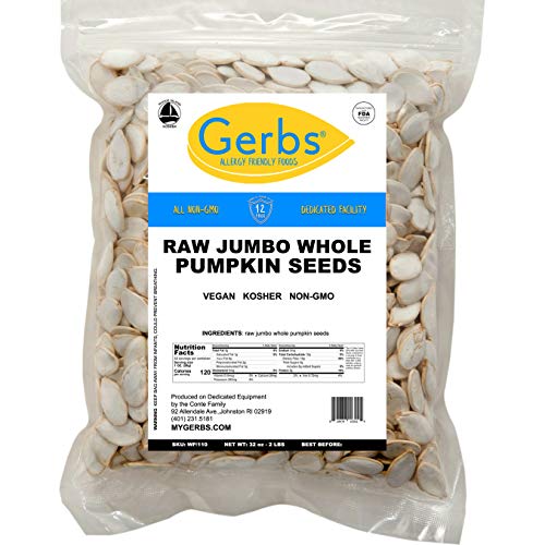 Gerbs Raw Jumbo Whole Pumpkin Seeds, 32 Ounce Bag, Top 14 Food Allergy Free, Non Gmo, Vegan, Keto, Paleo Friendly #TOP6