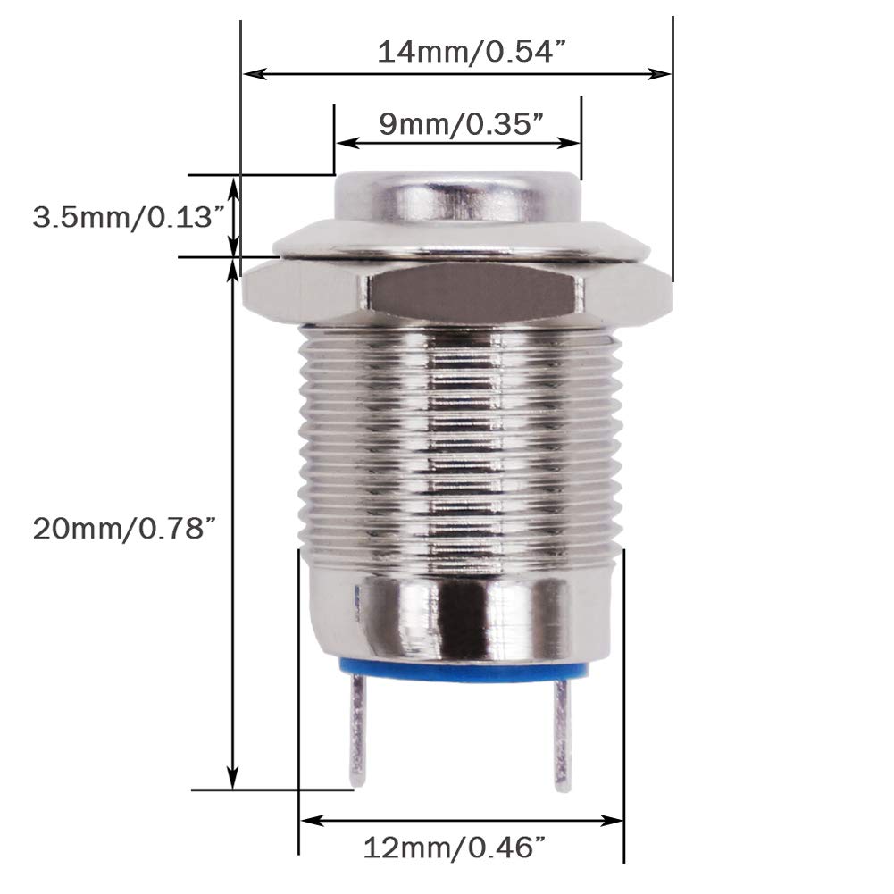 Twidec/12mm 1/2" Waterproof Silver Metal Shell Momentary Raised Top Push Button Switch DC/AC 36V 2A SPST 1NO Start Button for car Modification Switch(Quality Assurance for 1 Years) M-12-T-G