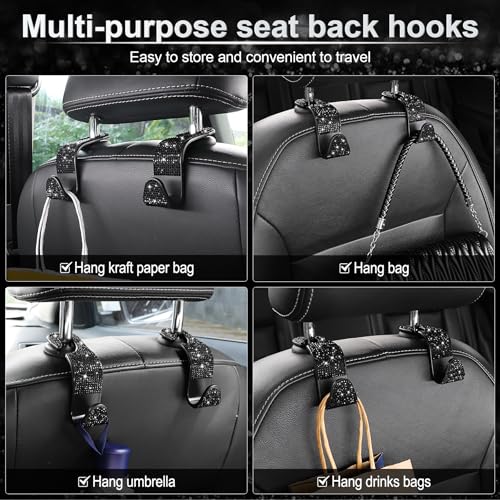 Image of LivTee Car Seat Headrest Hook, Auto Seat Hook Hangers Storage Organizer Interior Accessories for Purse Coats Umbrellas Grocery Bags Handbag, 4-Pack(Bling Black)