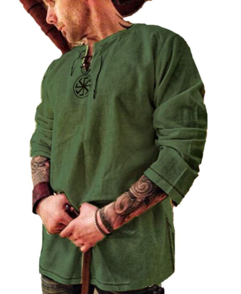 babao Men's Medieval Tunic Costume Halloween Shirt Renaissance Long Sleeve Tops