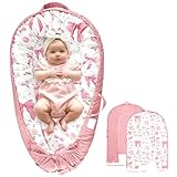 Jundetye Baby Lounger Cover for Boys Girls, Reversible Baby Nest Cover, Adjustable Baby Lounger Replaceable Cover for Infant Newborn, Portable and Machine Washable, Cotton Pink Rose Cover Only