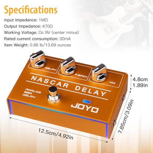 Image of JOYO Nascar Analog Delay Guitar Pedal, BBD Bucket Brigade Circuit with Warm Vintage Tone, 500ms Delay Time & 3-Knob Control, True Bypass (Nascar R-10)