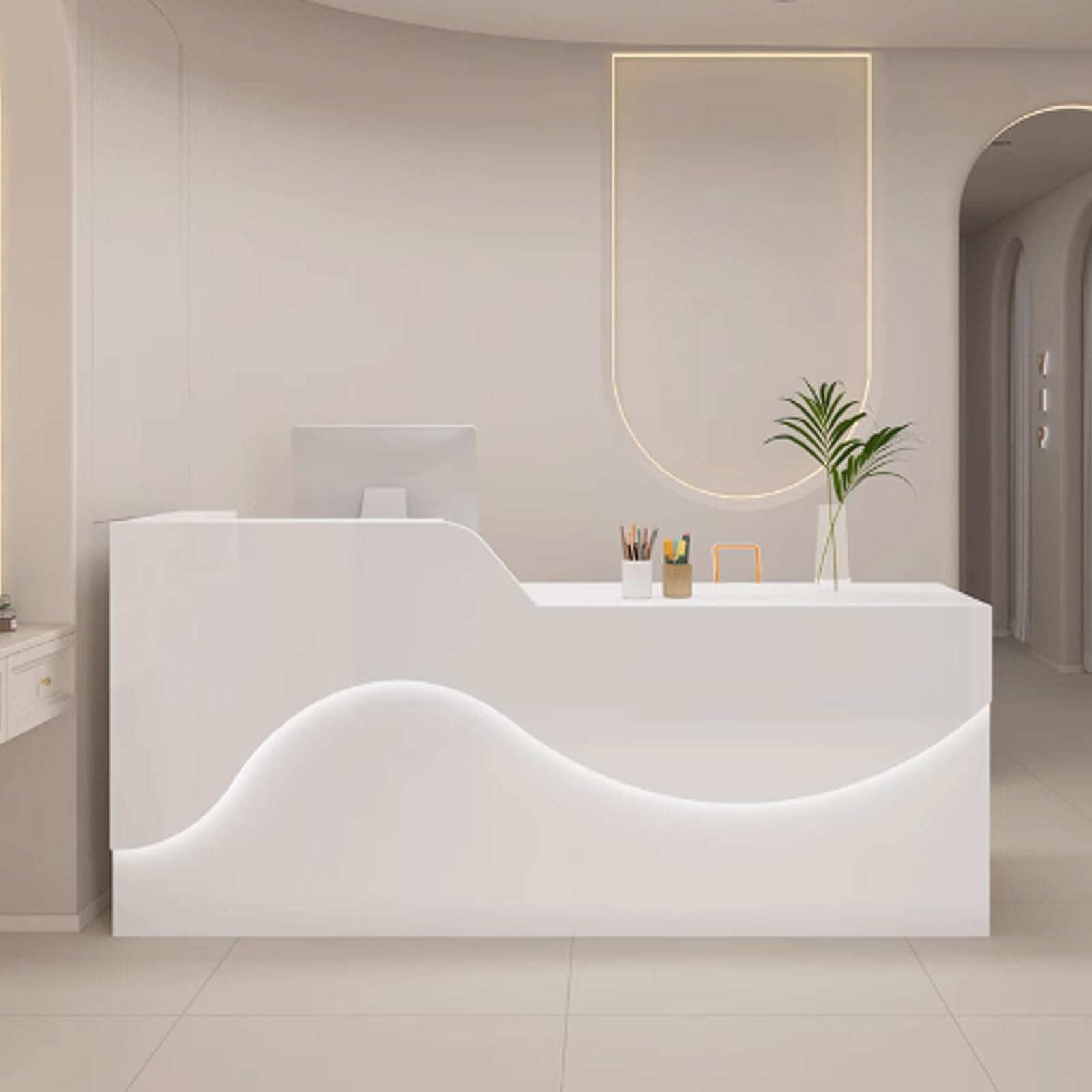 Moderno grigio e bianco Recept Desk con luci a LED Contatore della reception con Sto Ders per vendita al dettaglio Chut Slish Ufficio Cassiere Tavolo Recept Contatore per le aziende
