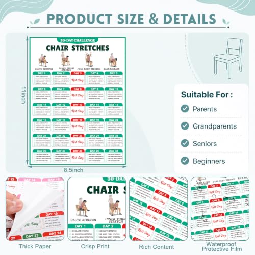 Image of Sinload 30 Day Chair Yoga Posters for Seniors Chair Yoga Challenge Posters