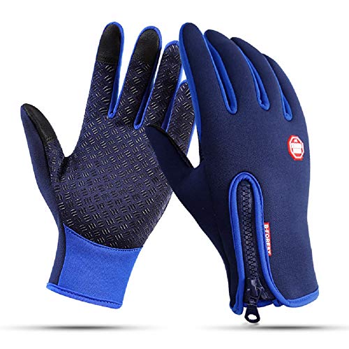 UMIPUBO Guantes de Invierno Guantes Impermeables de Pantalla Táctil Calientes a Prueba del Viento Guantes para el Clima Frío de con Diseño Antideslizante para Hombre y Mujer (L, Azul)