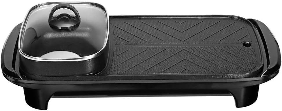 2 in 1 220V 1200W Electric Grill Hot Pot Barbecue Multifunction Buffet Griddle for Family Friends Gatherings Party (Black 20"x8.7"x4.3") (Black 20"x8.7"x4.3")