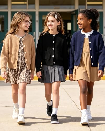 Image of Girls Cardigan Sweater School Uniforms Toddler Long Sleeve Button Knit Solid Sweaters Tops