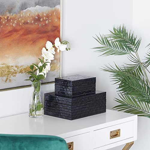 Deco 79 Mother Of Pearl Rectangle Box, Set Of 2 12", 8"W, Black #TOP1