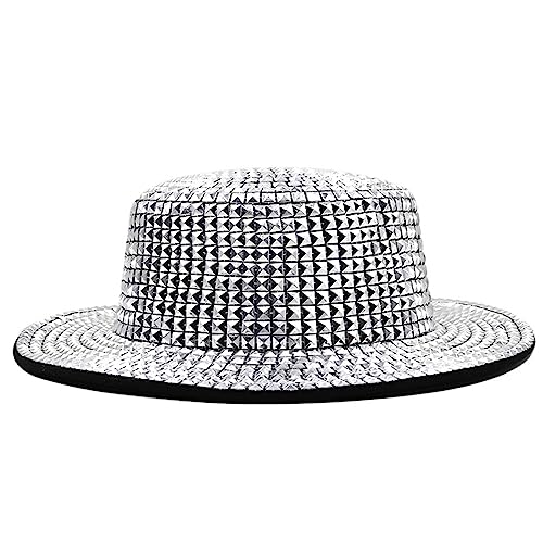 SXRQ Sombrero brillante de Panamá con remaches brillantes para festivales de música, reflectante, victoriano, regalo de viaje, plata, Talla única