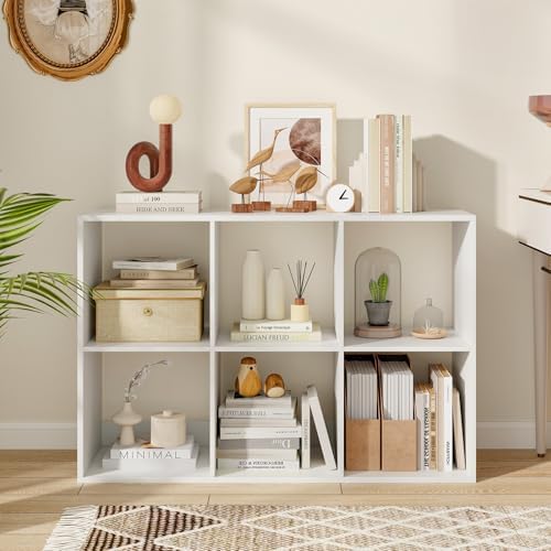 Tangkula 6-Cube Bookcase, 3-Tier Bookshelf with Open Compartments, Freestanding Cube Storage Organizer with Anti-Toppling Kits, Modern Display Shelf for Home Office (White, 6-Cube) - Thumbnail 3
