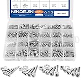 NINDEJIN 880Pcs M2 M3 M4 M5 Stainless Steel Precise Metric Hex Socket Head Cap Machine Screws, Hex Socket Bolts and Nuts Set and Washers Assortment Kit +Wrench (Stainless Steel, Hex Socket Cap)