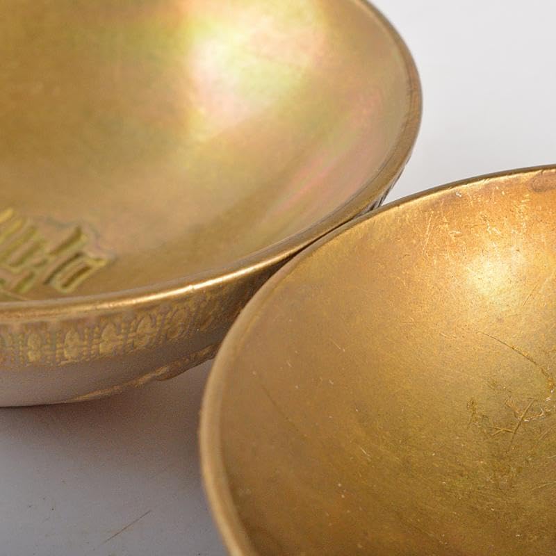 中国 古銅宣徳銅 洪字底款福禄寿禧 酒盃 一對