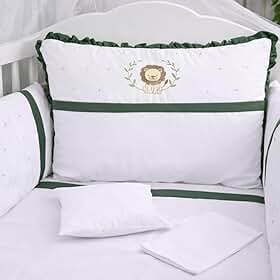 Conjunto de Enxoval para Berço 10 Peças Leão Verde Bordado 100% Algodão com Mosquiteiro