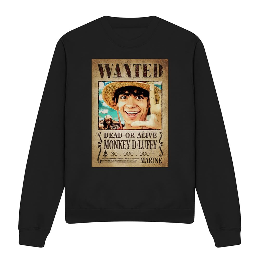 One Piece Luffy Pirate Wanted Poster Unisex Sweatshirt, Black, XX-Large