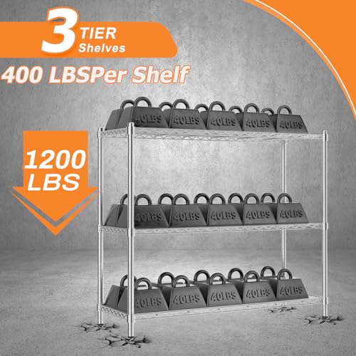 Image of ROOMTEC 3-Tier Wire Shelving Unit,48 inch W*20 inch D*47 inch H,Max Load 1200 lbs
