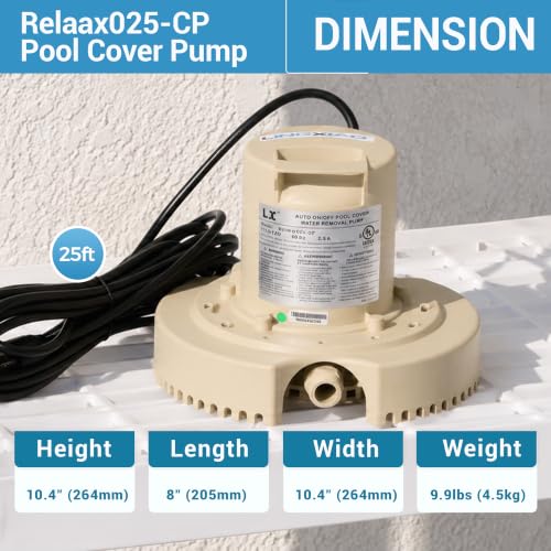Image of Automatic Pool Cover Pump 115V,1 /4HP, 1860GPH Submersible Water Removal Pump for In /Above Pool Covers, 3 /4 inch Garden Hose Adapter, Plug-and-Play, UL Certified and With 25Ft Cord