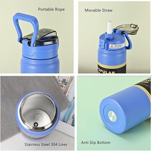 Garrafa Térmica Grande em Aço Inox com Canudo, Alça e Trava Parede Dupla 900ML (Rosa)