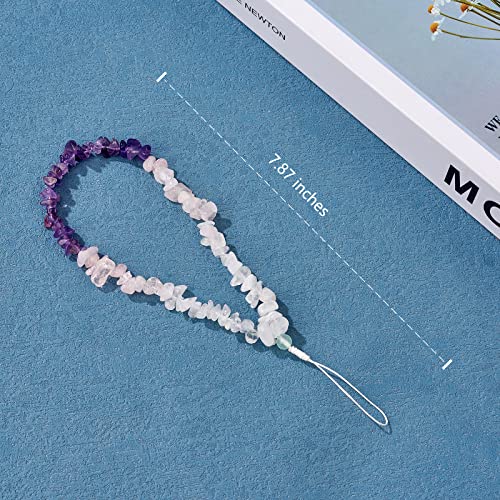 BEEFLYING Natural Gemstone Phone Lanyard Wrist Straps Purple Jade Gemstone Beaded Phone Charms Handmade Anti-Lost Lanyard String for Keychain Phone Hanging Accessories(Style 5)