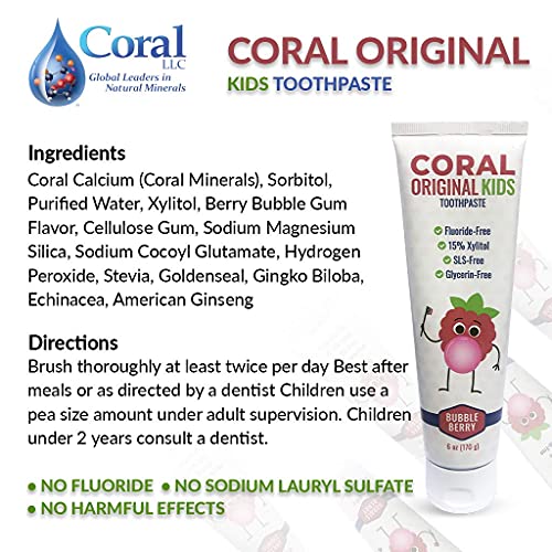 Coral White, Coral Kids Fluoride Free Toothpaste, Berry Bubblegum Flavor 6 Oz (1 Pack) #TOP3