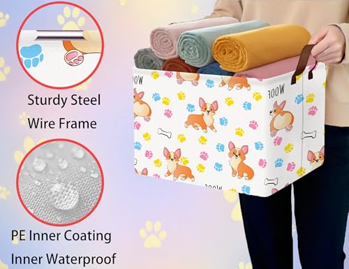 Image of Medium Dog Toy Storage Basket Collapsible Pet Bin Box with Handles Large Puppy Box Stuff Organizer Living Room Decor(Color Paw)