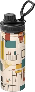 Portable thermos for morning runs and gym workouts | Portable Mid Century Modern Printed Insulated Water Bottle, Suitable For Morning Runs And Gym Sessions