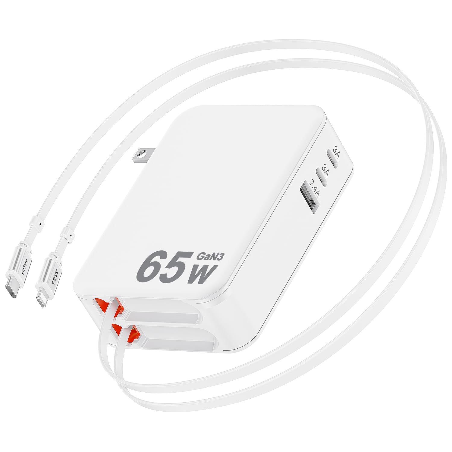 65W Retractable Wall Charger,5 in 1 Retractable Phone Charger Wall Plug with 3 USB Ports, 3.9FT PD USB C Chargers Block Fast Charging for iPhone 17 16 15,MacBook Pro/Air,Galaxy 24 23,Pixel,Travel