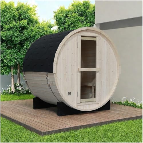 ZONEMEL Outdoor Wood Steam Sauna, Canadian Pine Barrel Sauna Room for 3-4 Person with 4.5KW ETL Certified TOULE Heater, Rocks, 8mm Tempered Glass, Waterproof System