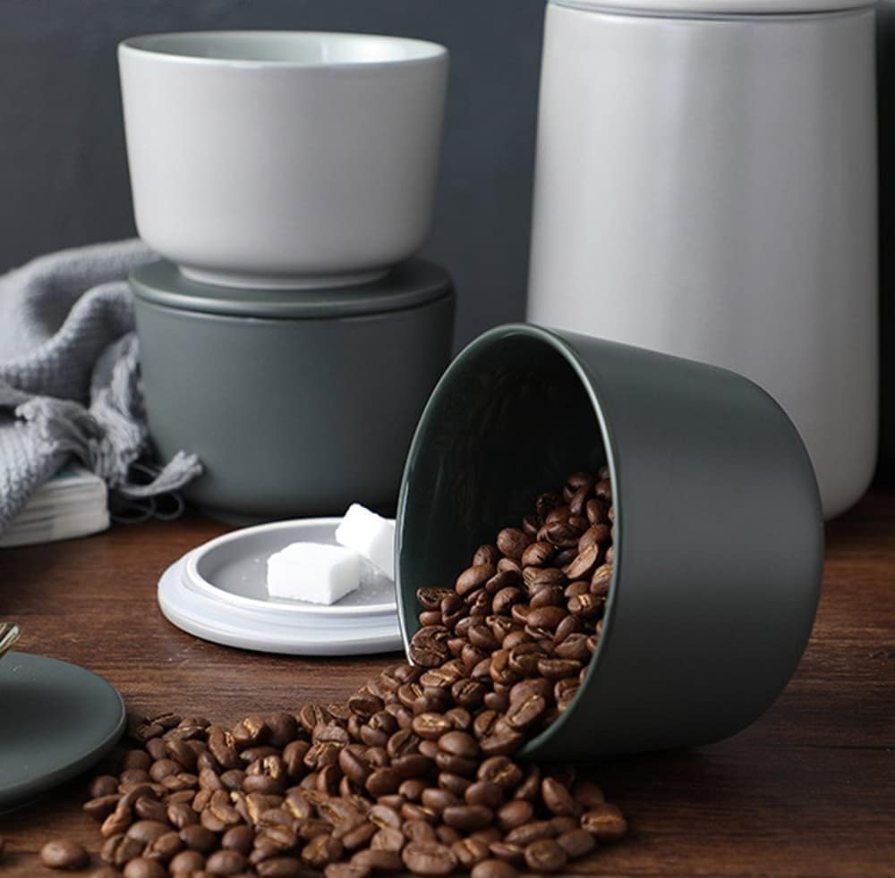 Zuccheriera in ceramica e contenitore per alimenti con coperchio ermetico, grigio scuro