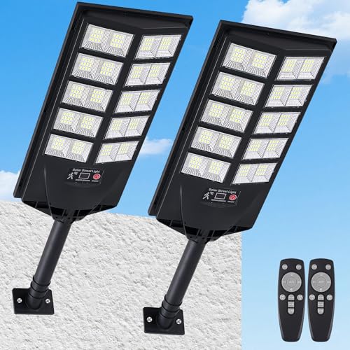 Oneluner Solar Lights Outdoor, Waterproof Motion Sensor Solar Street Light with Remote, Dusk to Dawn Outside Flood Lights for Yard, Luces Solares para Exteriores Commercial Lighting, 2 Pack