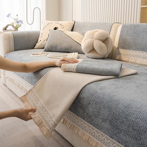LZTET Funda De Sofá 1 2 3 4 Plazas,Tela De Chenilla Protector Cubre Sofa,Antimanchas Funda para Sofá De Esquina,con Base Antideslizante,Sofa para Gatos ArañAzo Y Perros Mascotas(110 * 210cm,Gray)