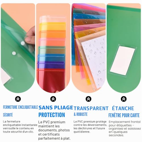 Pochette Plastique A4,Porte Document, Lot de 24 Chemise Plastique A4 Transparente avec Fermeture à Pression – vue 4