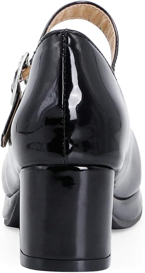 KOKOMOMO Womens Patent Mary Janes Platform Shoes Cute Lolita Cosplay Shoes Mid Block Heel Pump with Ankle Strap