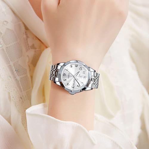 Miniatura 3 de OLEVS Reloj para Hombre Mujer Cara Grande Unisex Diamante Lujo Vestir Analógico Cuarzo Acero Inoxidable Impermeable Luminoso Fecha Negocios Informal