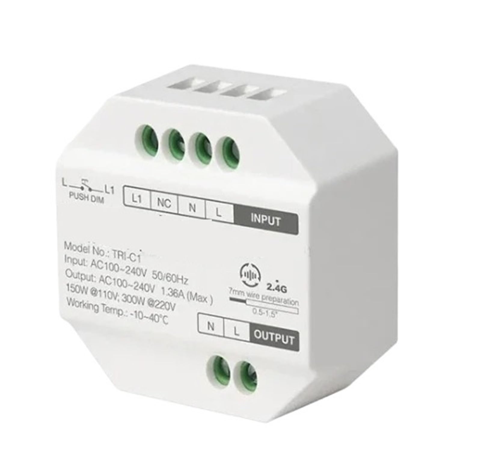 Atenuador LED inteligente TRI-C1ZR con control por voz y regulación de empuje 110V-220V