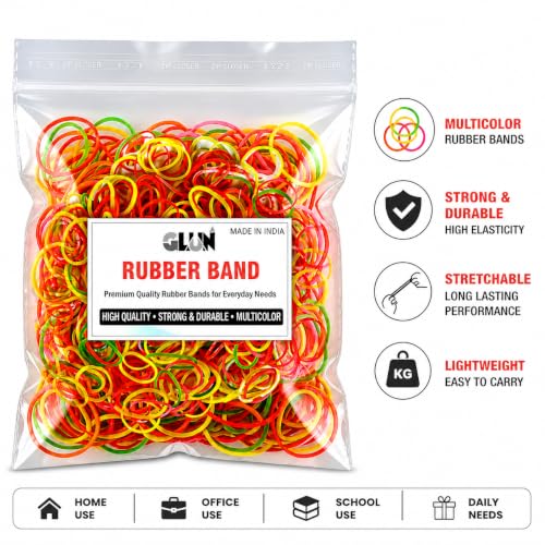 Image of GLUN 2 Inch Bright Multicolour 300g Rubber Band Pack, Highly Stretchable & Durable Elastic Bands for Office, Home, School & Packaging Use