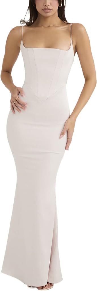Amazon.com: Vestido largo ajustado con tirantes delgados, sin mangas, vestido  largo con abertura alta, elegante, vestido de cóctel elegante, Blanco  dividido, S : Ropa, Zapatos y Joyería