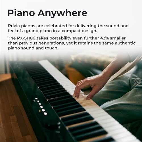 Image of Casio PX-S1100 Privia Digital Piano - Black Bundle with Adjustable Stand, Bench, Sustain Pedal, Instructional Book, Online Lessons, Instructional DVD, and Austin Bazaar Polishing Cloth