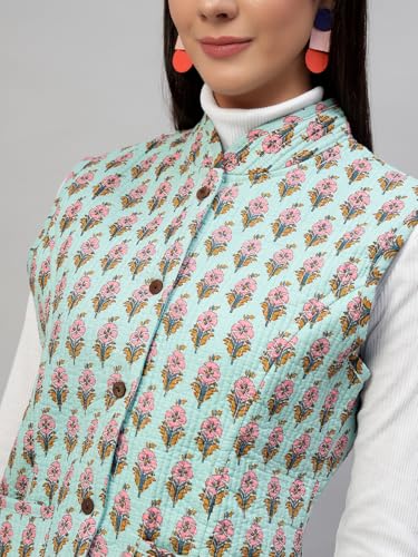 Image of Ravaiyaa - Attitude is everything Women's Floral Printed Reversible Quilted Jacket Coat Blazer Jacket Sleeve Less Waistcoat